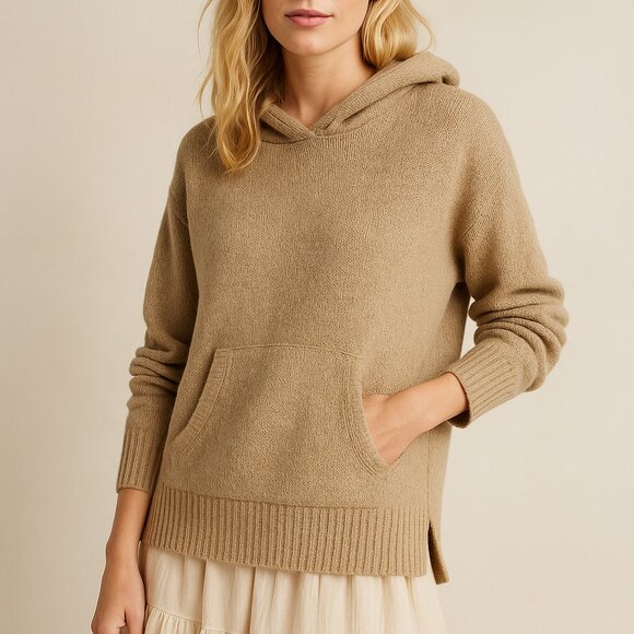 Unsubscribed Tan Oversized Knit Hoodie Sweater | Cozy Neutral | Women’s Medium - Picture 2 of 12